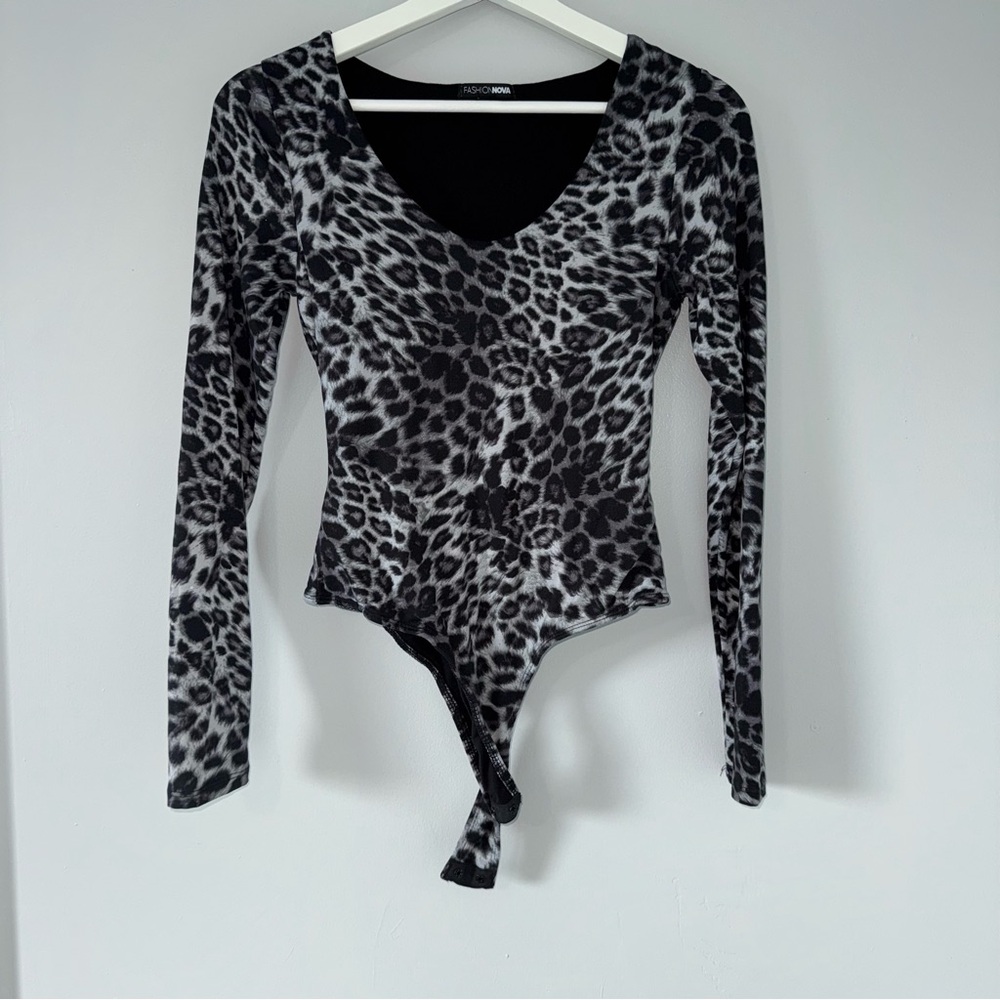 Fashion Nova Black and White Animal Print Bodysuit